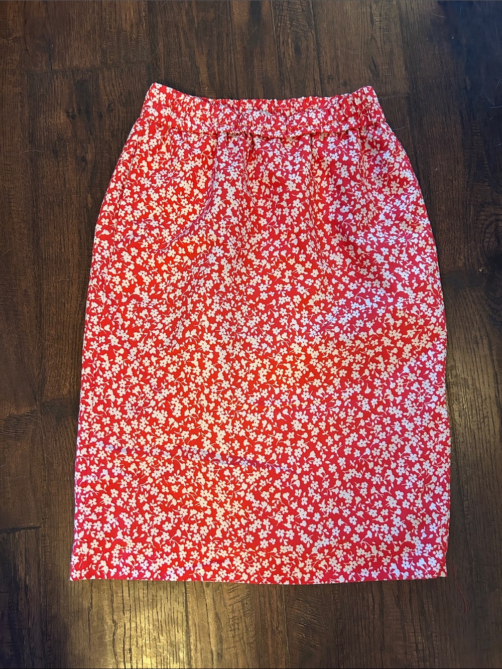 J. Crew Factory Red Pencil Skirt with White Floral Print
